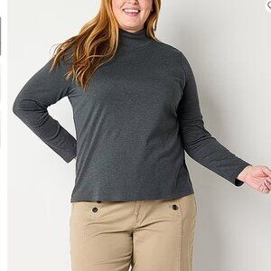 ST JOHN"S BAY Womens plus mock neck long sleeve t-shirt